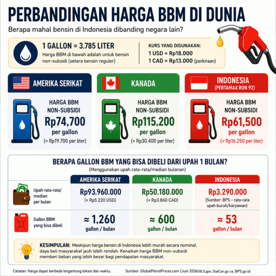 Infographic BBM naik Indonesia Perbandingan dengan US, Canada, Indonesia Juni 10 2026